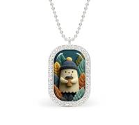 Cute Ghost Holding An Coffee Rectangle Pendant Necklace Silver Women Jewelry Alloy Keychain Tag Jewelry