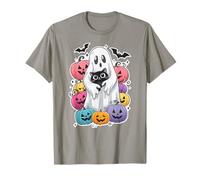 Cute Ghost Holding Cat with Pumpkins Funny Halloween T-Shirt
