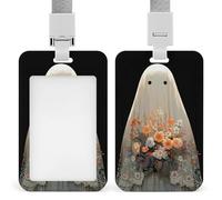 Cute Ghost Holding Flowers ID Badge Holder Retractable Clip Card Holder Card Protector Name Badge Name Tag for Work Office Doctor Nurse