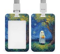 Cute Ghost Holding Fruit Under The Tree ID Badge Holder Retractable Clip Card Holder Card Protector Name Badge Name Tag for Work Office Doctor Nurse