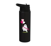Cute Ghost Holding Heart Balloons Spooky Love Stainless Steel Insulated Water Bottle