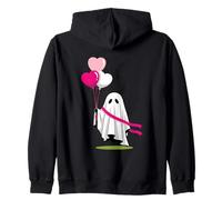 Cute Ghost Holding Heart Balloons Spooky Love Zip Hoodie