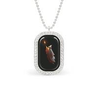 Cute Ghost Holding Up An Orange Torch Rectangle Pendant Necklace Silver Women Jewelry Alloy Keychain Tag Jewelry