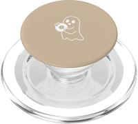Cute Ghost Holding Vinyl Record Music Graphic - Beige PopSockets PopGrip for MagSafe
