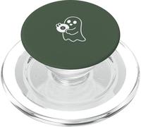 Cute Ghost Holding Vinyl Record Music Graphic - Sage Green PopSockets PopGrip for MagSafe