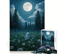 Cute Ghost in A Flower Field 1000 Pieces Jigsaws Adults Puzzles Gifts Reason Skill Nice Thick Happy Challenge Fine Art (38x26cm)