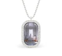 Cute Ghost in An Elegant Bathtub Rectangle Pendant Necklace Silver Women Jewelry Alloy Keychain Tag Jewelry