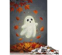 Cute Ghost in Autumn Leaves Puzzle Difficult Hard Paper Rectangular Jigsaw Puzzle for Adult Children Unique Gift 1000pcs (75x50cm)