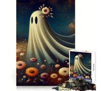 Cute Ghost in Flower Field 1000 Piece Jigsaw Puzzles for Adults Jigsaw Creative Play High Def Print Real Challenge Birthday Art Gift (50x75cm)
