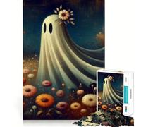 Cute Ghost in Flower Field 1000 Piece Jigsaw Puzzles for Adults Jigsaw Creative Play High Def Print Real Challenge Birthday Art Gift (50x75cm)