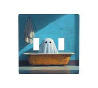 Cute Ghost in The Bathtub Double Gang Toggle Light Cover Wall Plate Switch Decor Standard Size - 11.4x11.4cm