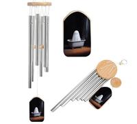Cute Ghost in The Bathtub Spooky Wind Chimes Memorial Deep Tone Windchime with 6 Aluminum Tubes Outdoor Backyard Garden Decoration