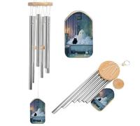 Cute Ghost in The Bathtub Wind Chimes Memorial Deep Tone Windchime with 6 Aluminum Tubes Outdoor Backyard Garden Decoration
