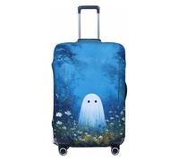 Cute Ghost in The Forest White Flowers Elastic Travel Luggage Covers Dustproof Scratch-Resistant Suitcase Protector Fit 22-24 Inch