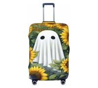 Cute Ghost in The Middle of Sunflowers Elastic Travel Luggage Covers Dustproof Scratch-Resistant Suitcase Protector Fit 22-24 Inch