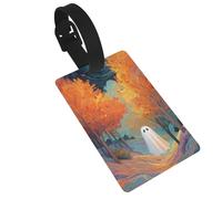 Cute Ghost in The Park Autumn Tree Luggage Tags Name Id Label Suitcase Tags, Ideal for Travel Cruise Backpacks Bag