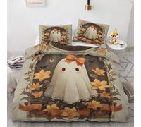 Cute Ghost King Duvet Cover Set 3 Pieces - Halloween Theme Quilt Cover with 2 Pillowcases 50x75cm, Reversible Soft Microfiber Bedding Set with Zipper Closure 230x220 cm
