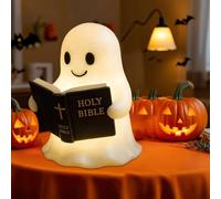 Cute Ghost Lamp Halloween Ghost Reading Bible Book Night Light, USB Rechargeable, Halloween Decor 3D Light Silicone Lamps Figurine Gift, Funny Room Led Lights Nursery Kids Lights for Children Readers