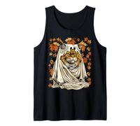 Cute Ghost Maine Coon with Fall Leaves Autumn Cat Halloween Tank Top