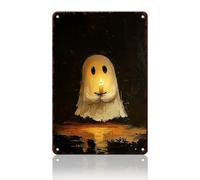 Cute Ghost Metal Tin Sign Vintage Gothic Wall Art Rustic Decor Retro Tin Plaque Iron Painting Candle Holder Dark Academia 8x12inch