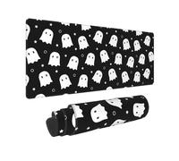 Cute Ghost Mouse Pad XL 31.5 X 11.8 Inch Halloween Kawaii Spooky Funny Design Black White Gaming Mousepad Extended Large Laptop Keyboard Desk Mat Non-Slip Rubber Base Stitched Edges for Home Office