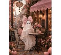 Cute Ghost Notebook - Cozy Halloween Journal for Writing and Everyday Notes: A Pink Vintage-Inspired Design with Coffee, Roses and Autumn Magic