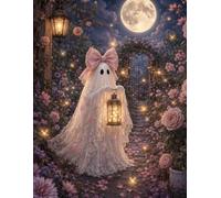 Cute Ghost Notebook - Magical Halloween Journal for Writing and Reflection: A Dreamy Moonlit Design with Fireflies, Flowers and Golden Lantern Light