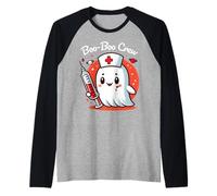 Cute Ghost Nurse Kawaii Boo-Boo Crew Pediatric Halloween Raglan Baseball Tee