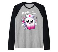 Cute Ghost Nurse Kawaii Boo-Boo Crew Pediatric Halloween Raglan Baseball Tee