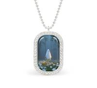 Cute Ghost on A Swing Forest Daisies Rectangle Pendant Necklace Silver Women Jewelry Alloy Keychain Tag Jewelry