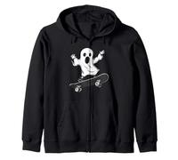 Cute Ghost On Skateboard Funny Halloween Skater Zip Hoodie