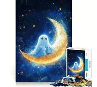 Cute Ghost on The Moon Jigsaw Puzzles 1000 Pieces for Adults Decompress Game Tight Joint Home Enjoyable (50x75cm)