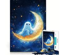 Cute Ghost on The Moon Puzzles for Adults 1000 Puzzles Memory Build Smooth Connection Home Enjoyable Home Art (38x26cm)