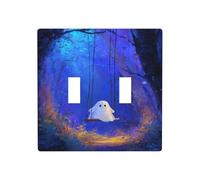 Cute Ghost On The Swing Double Gang Toggle Light Cover Wall Plate Switch Decor Standard Size - 11.4x11.4cm