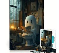 Cute Ghost on The Toilet 1000 Piece Jigsaw Puzzles for Adults Teenagers Logic Game Precise Joint Pattern Assemble Room Accent (38x26cm)