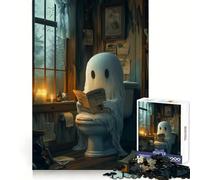 Cute Ghost on The Toilet 1000 Piece Jigsaws for Adults Puzzle Decompress Tight Joint Fun Challenge Art Decor (38x52cm)