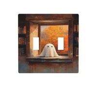 Cute Ghost On The Window Sill Double Gang Toggle Light Cover Wall Plate Switch Decor Standard Size - 11.4x11.4cm