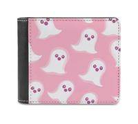 Cute Ghost Pattern Leather Minimalist Wallet for Men Women Slim Bifold Purse with Card Holder