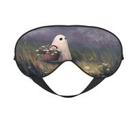 Cute Ghost Picking Up Flowers Sleep Mask Eye Mask with Adjustable Strap, Eye Sleep Shade Cover Blocks Light for Women Men Airplane Travel Nap Meditation