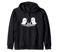 Cute Ghost Playing Chess Funny Halloween Zip Hoodie