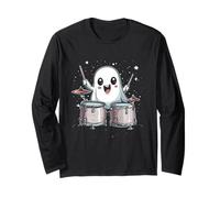 Cute Ghost Playing Drums Funny Halloween Drummer Long Sleeve T-Shirt