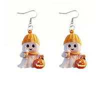 Cute Ghost Pumpkin Acrylic Dangle Drop Cartoon Earrings for Women Lightweight Statement Handmade Ghost Holding Coffee Hook Earring Funny Halloween Costume Party Holiday Festive Jewelry Gifts