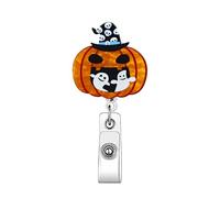 Cute Ghost Pumpkin Badge Reel Halloween Badge Clip Retractable Badge Reels Acrylic ID Badge Holder with Retractable Clip, Halloween ID Badge Reel for Nurse Doctor Teacher Student Office Worker