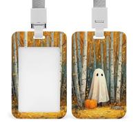 Cute Ghost Pumpkin Birch Trees Forest ID Badge Holder Retractable Clip Card Holder Card Protector Name Badge Name Tag for Work Office Doctor Nurse