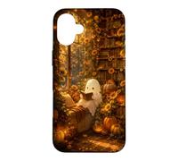 Cute Ghost Pumpkin Fall Autumn Sunflower Bookish Library Case for iPhone 16 Plus