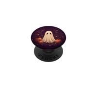 Cute Ghost Pumpkin Halloween Fall Boho Floral Dark Purple PopSockets Adhesive PopGrip