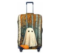 Cute Ghost Pumpkin in Forest Birch Trees Elastic Travel Luggage Covers Dustproof Scratch-Resistant Suitcase Protector Fit 22-24 Inch