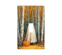 Cute Ghost Pumpkin in Forest Birch Trees Light Switch Cover Decorative Single Toggle 1 Gang Wall Plate for Kitchen Farmhouse Bedroom Bathroom Art Decor