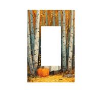 Cute Ghost Pumpkin in Forest Birch Trees Light Switch Wall Plate Faceplate Cover Single Rocker 1 Gang Decorator Outlet Receptacle Covers for Home Kitchen Room Bathroom Decor