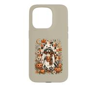 Cute Ghost Raccoon Pumpkin Latte Halloween Coffee Design Case for iPhone 15 Pro